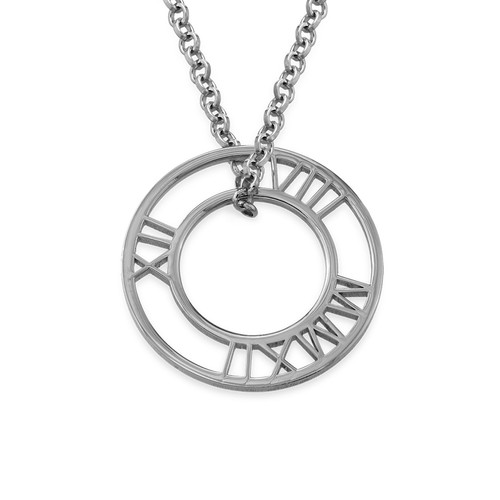 Roman Numeral Circle Necklace in Silver