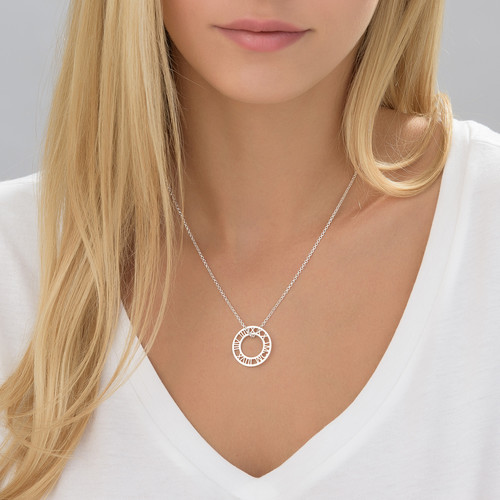 Roman Numeral Circle Necklace in Silver