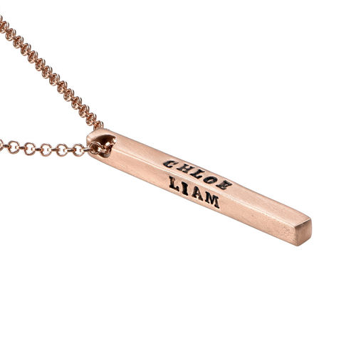 Rose Gold Plated 4 Sides Stamped Bar Necklace