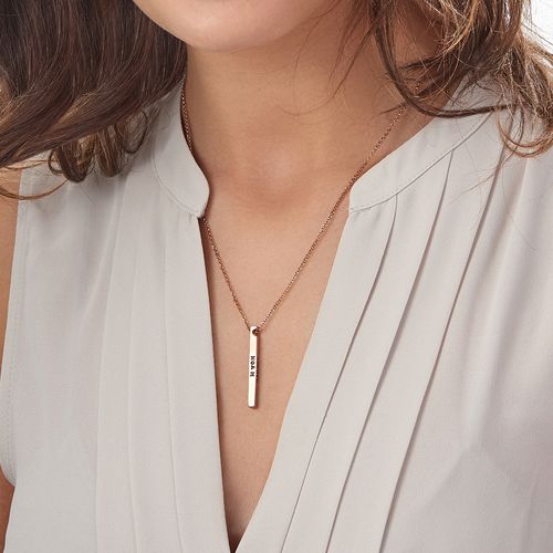 Rose Gold Plated 4 Sides Stamped Bar Necklace