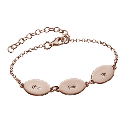 Rose Gold Plated Mom Bracelet with Kids Names - Oval Design