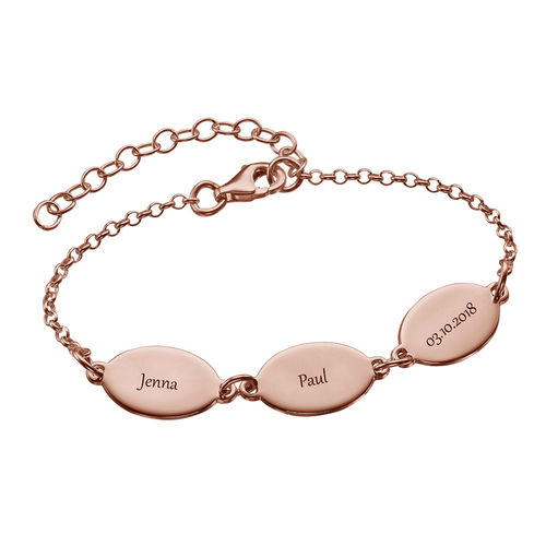 Rose Gold Plated Mom Bracelet with Kids Names - Oval Design