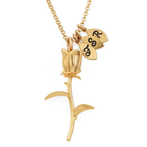 Rose Necklace with Initial charms in Gold Plating