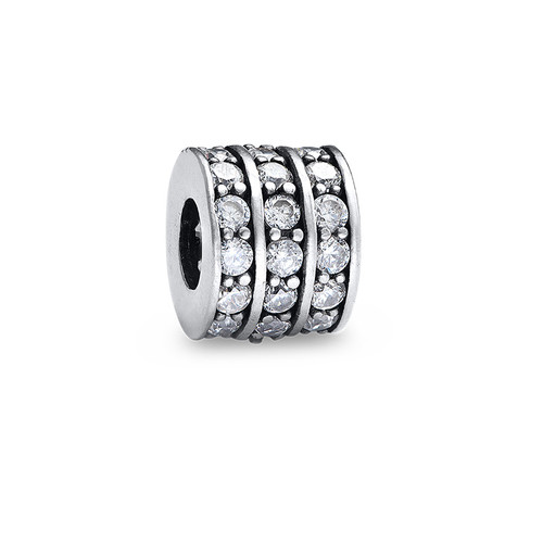 Round Silver Bead with Cubic Zirconia