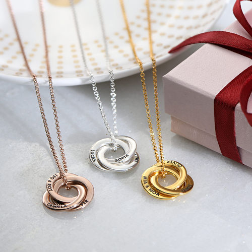 Russian Ring Necklace in Gold Plated Silver -3D Curved Design