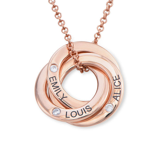 Russian Ring Necklace with Cubic  Zirconia in Rose Gold Plating