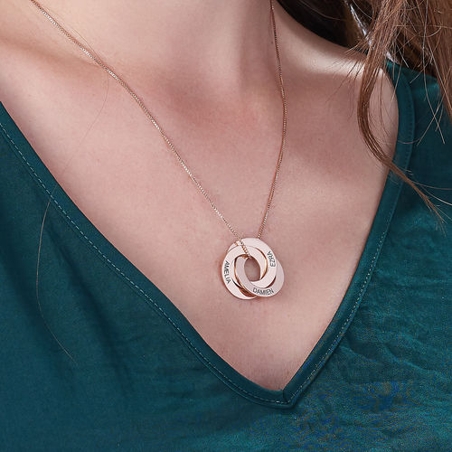 Russian Ring Necklace with Engraving - Rose Gold Plated