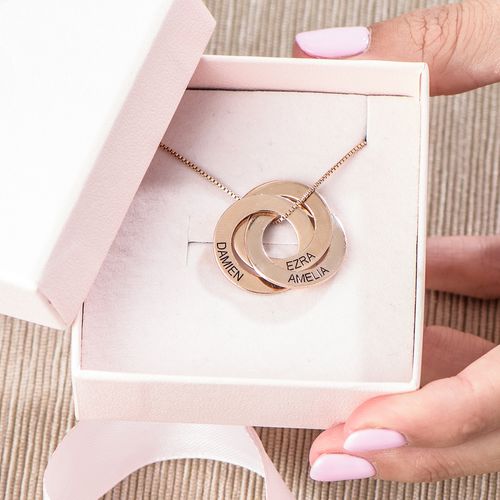 Russian Ring Necklace with Engraving - Rose Gold Plated