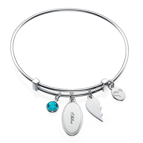 Set of 2 Friendship Bangle Bracelets with Charms