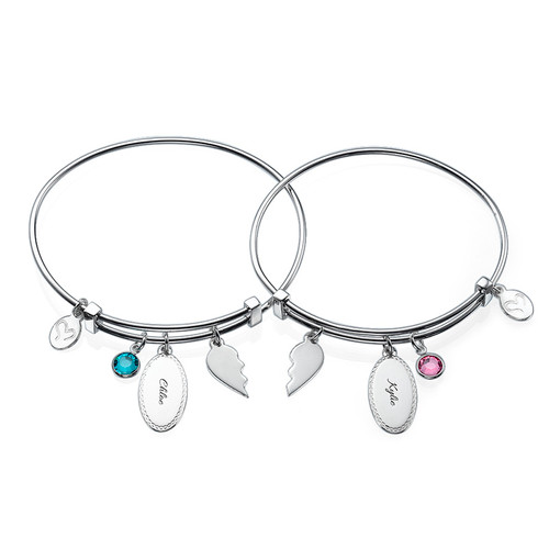 Set of 2 Friendship Bangle Bracelets with Charms