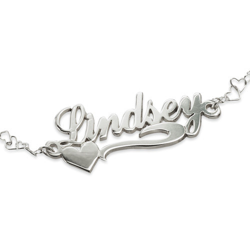 Side Heart Silver Name Bracelet / Anklet