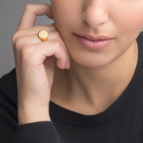 Signet Ring in Gold Plating with Engraved Monogram