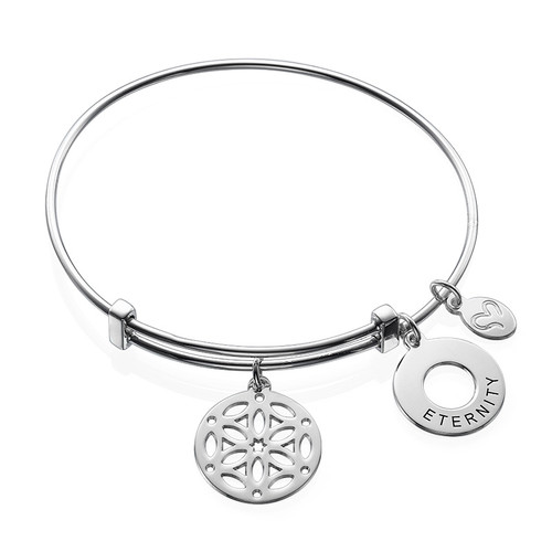 Silver Bangle Bracelet with Arabesque Charm