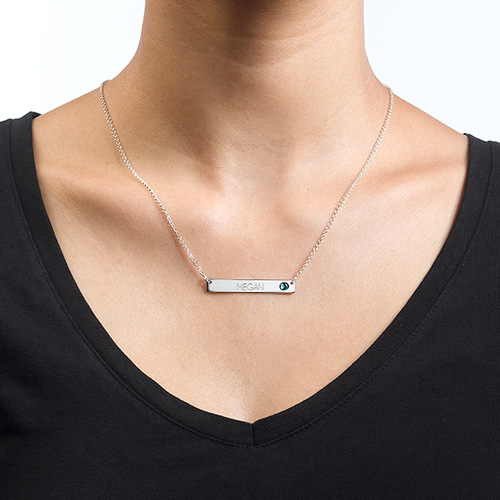 Silver Bar Necklace with Birthstone