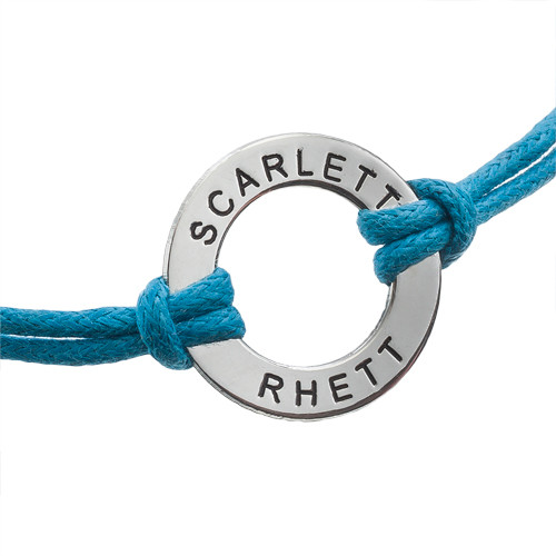 Silver Circle Bracelet with Leather Style Cord