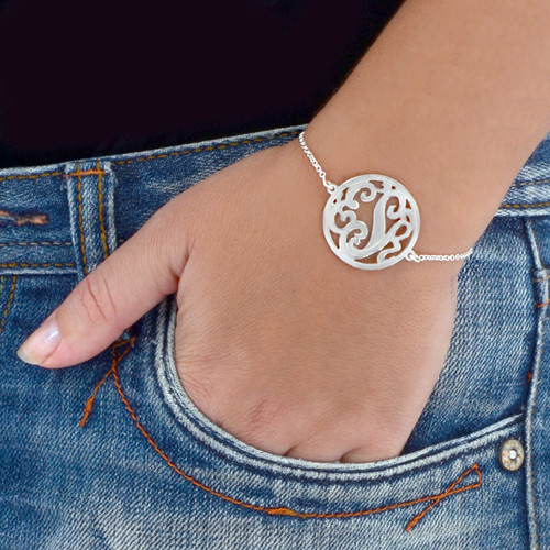 Silver Circle Monogram Bracelet