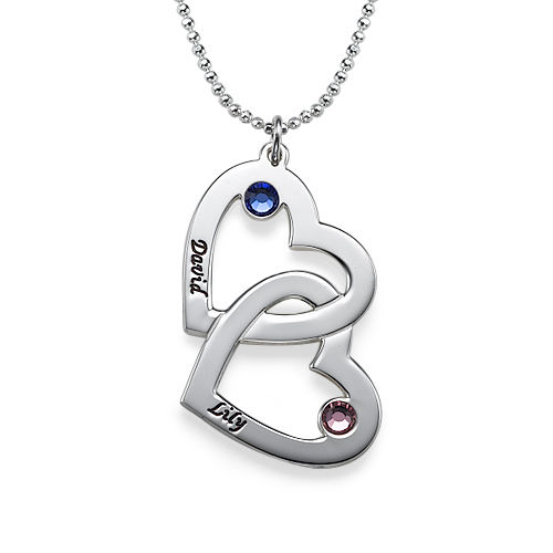 Silver Heart in Heart Necklace with Birthstones
