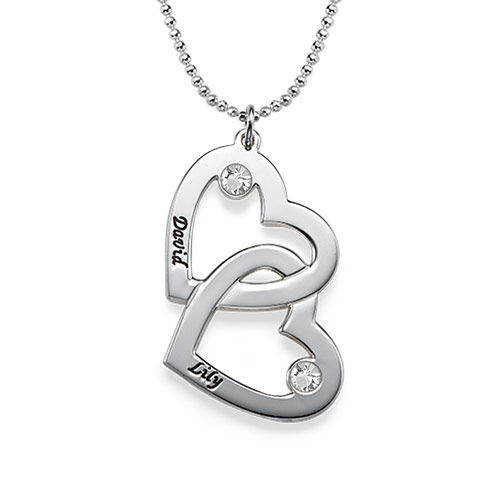 Silver Heart in Heart Necklace with Birthstones