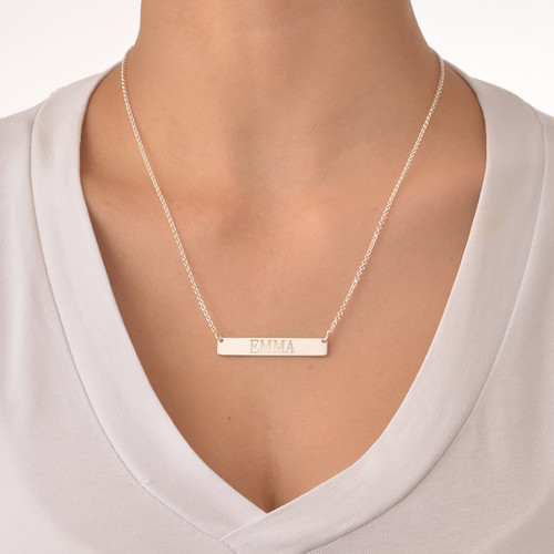 Silver Engraved Bar Necklace