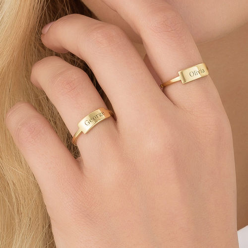 Silver Engraved Nameplate Ring - Gold Plated