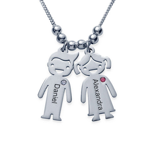 Silver Mother’s Necklace - Children Charms with Cubic Zirconia