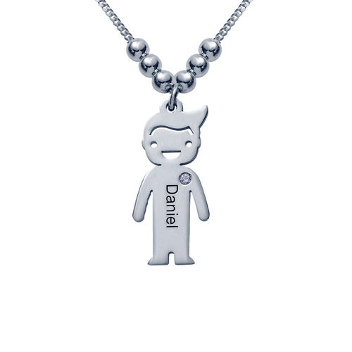 Silver Mother’s Necklace - Children Charms with Cubic Zirconia