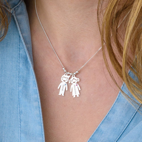 Silver Mother’s Necklace - Children Charms with Cubic Zirconia