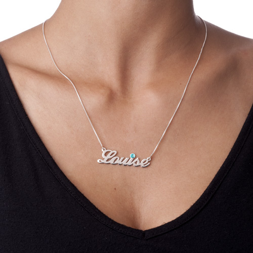 Silver Name Necklace with Diamond Style Accent