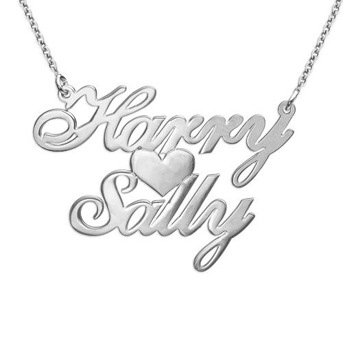 Silver Two Names & Heart Love Necklace