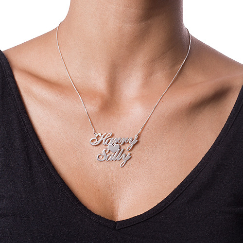 Silver Two Names & Heart Love Necklace