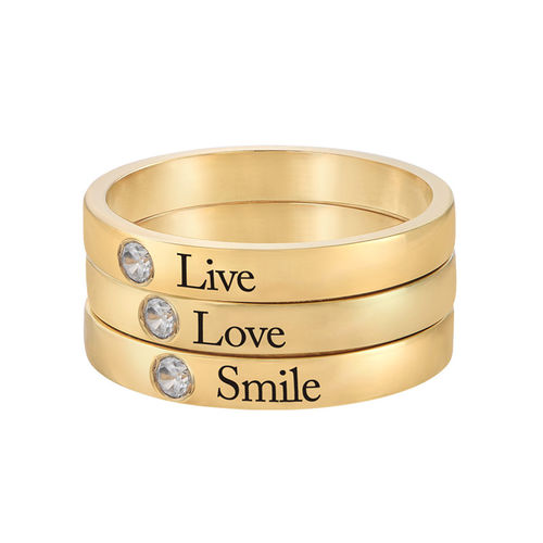 Stackable Birthstone Name Ring - 18k Gold Plated