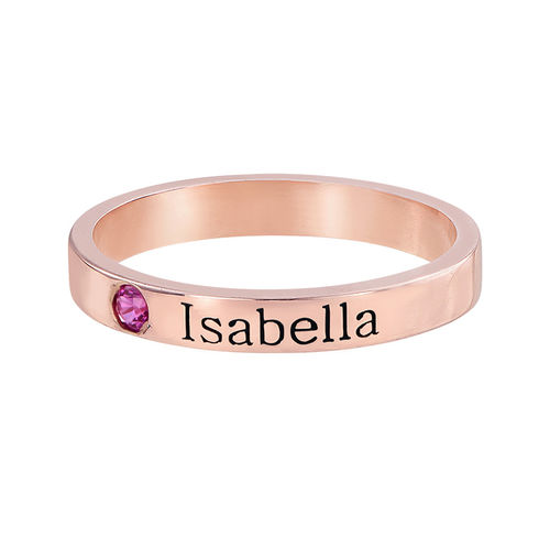 Stackable Birthstone Name Ring - 18k Rose Gold Plated