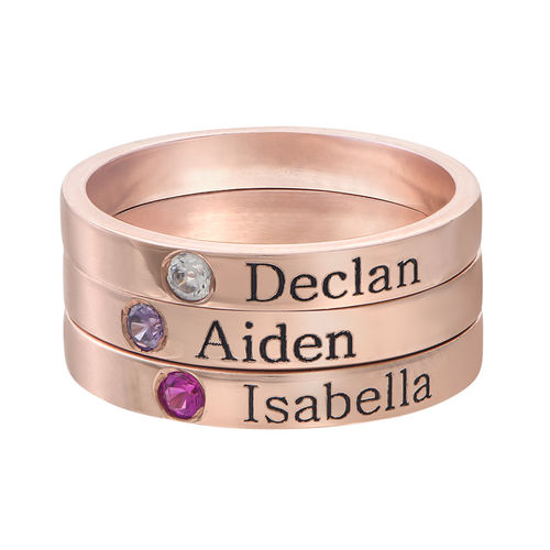 Stackable Birthstone Name Ring - 18k Rose Gold Plated