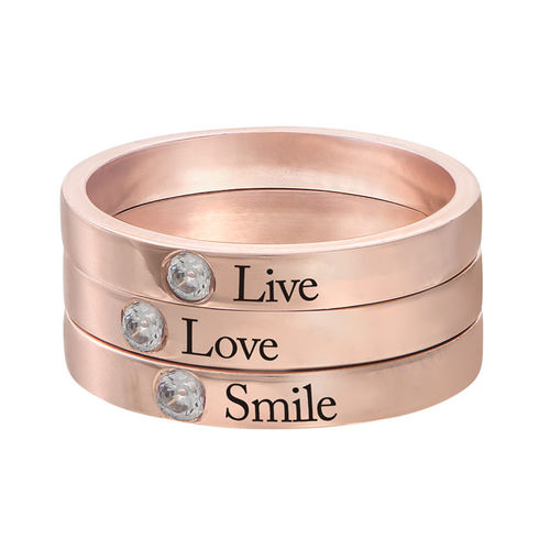 Stackable Birthstone Name Ring - 18k Rose Gold Plated