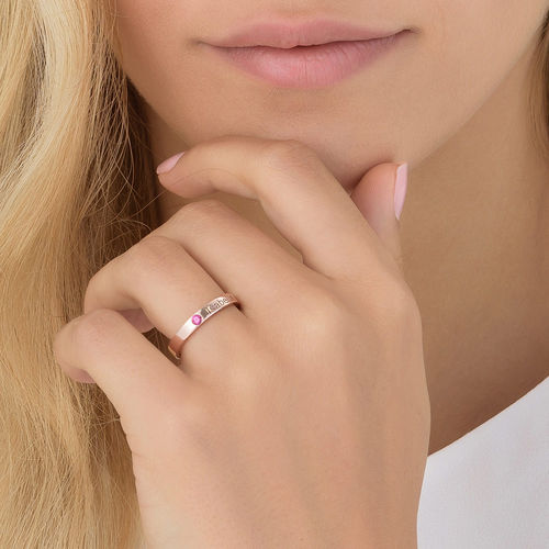 Stackable Birthstone Name Ring - 18k Rose Gold Plated