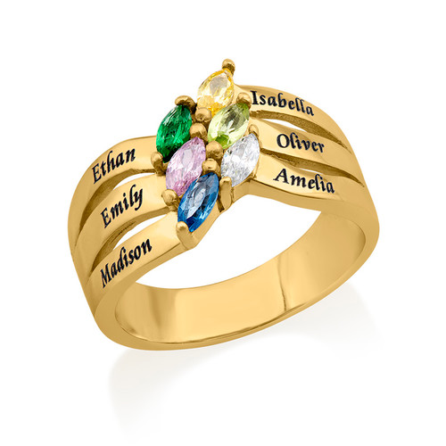 Six Stone Mothers Ring with Gold Plating