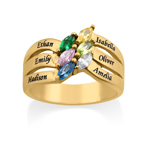 Six Stone Mothers Ring with Gold Plating