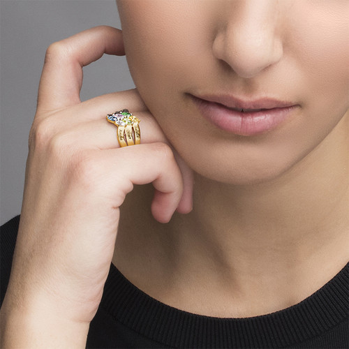 Six Stone Mothers Ring with Gold Plating