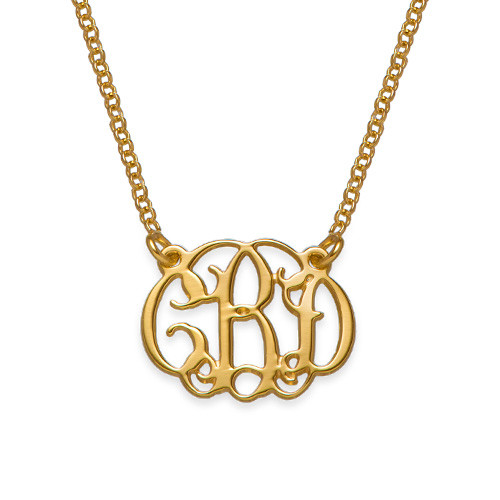 Small Celebrity Monogram Necklace with Gold Plating