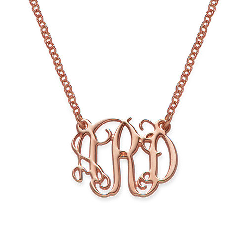 Small Celebrity Monogram Necklace with Rose Gold Plating