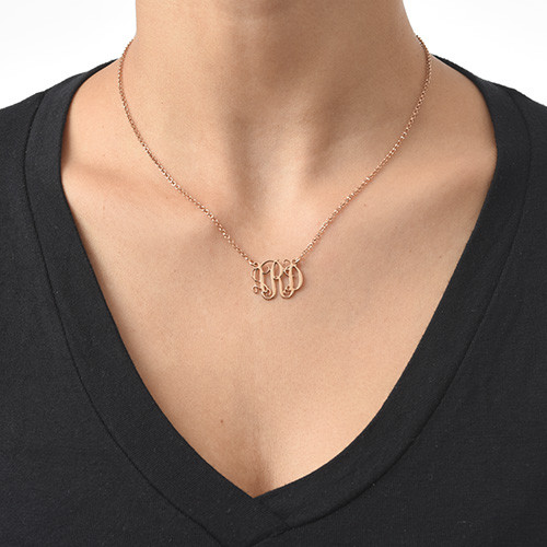 Small Celebrity Monogram Necklace with Rose Gold Plating