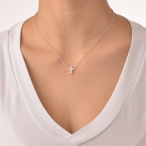 Small Cross Necklace with Cubic Zirconia