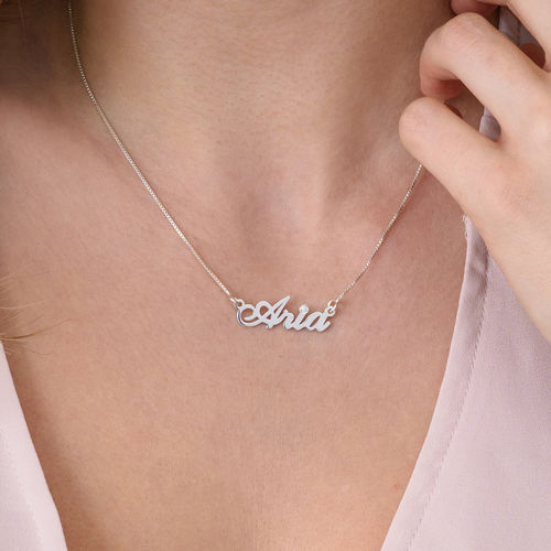Small Sterling Silver Classic Name Necklace with Diamond