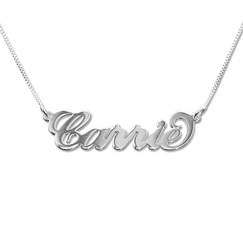 Small 14k White Gold “Carrie” Style Name Necklace