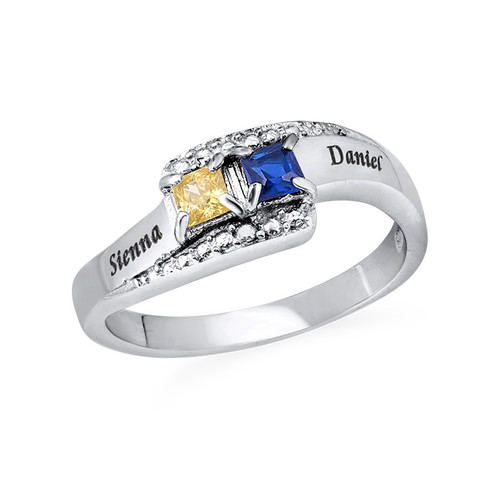 Sparkling Two Birthstone Ring with Engraving