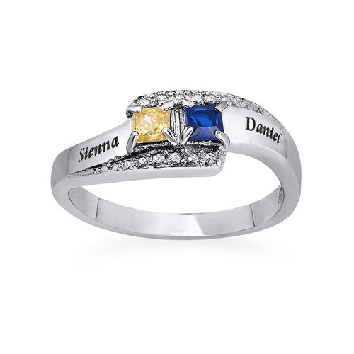 Sparkling Two Birthstone Ring with Engraving