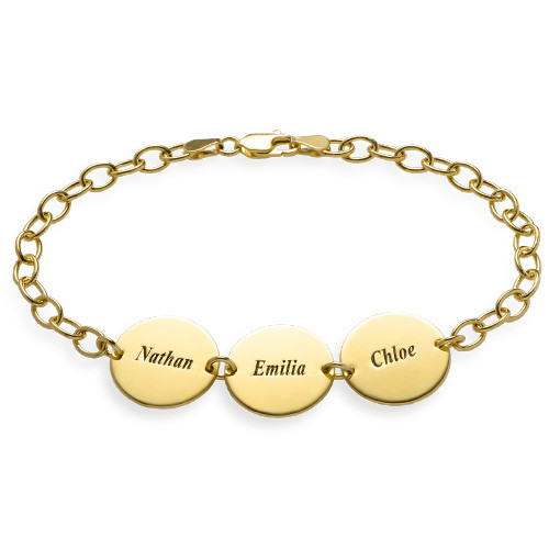 Special Gift for Mom - Disc Name Bracelet with 18K Gold Plating