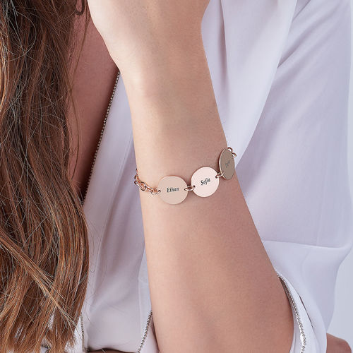 Special Gift for Mom - Disc Name Bracelet with 18K Rose Gold Plating