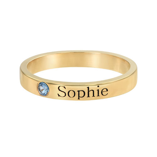 Stackable Birthstone Name Ring - 14K Yellow Gold