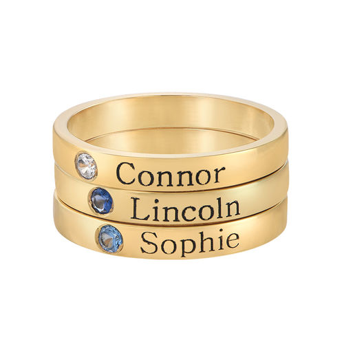 Stackable Birthstone Name Ring - 14K Yellow Gold